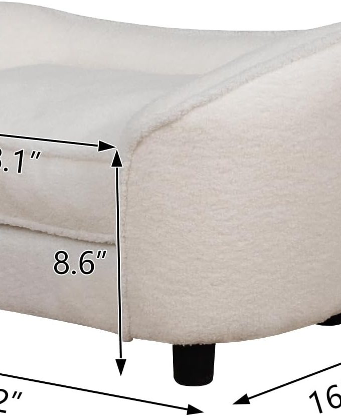 Pet Sofa Bed, Velvet Pet Couch Chair with Removeable & Washable Cushion for Small Dogs & Cats (white)