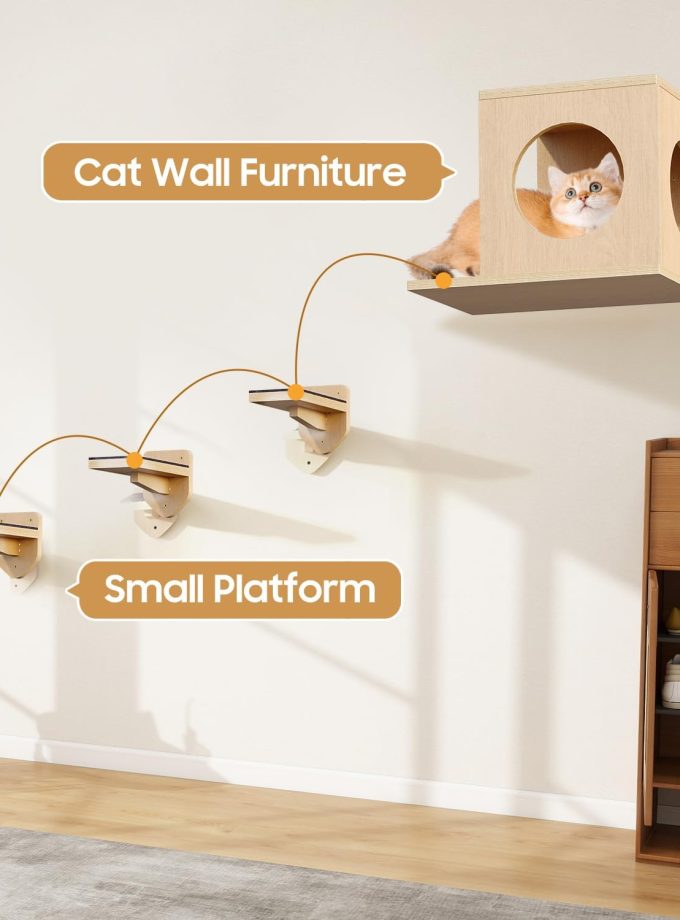 Cat Wall Shelves Cat Wall Furniture with Condo and 3 Steps, Climbing Shelf Wall Mount for Indoor Cats, Wall-Mounted Furniture for Kittens