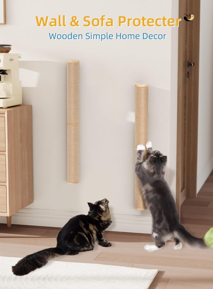 68'' Wall Mounted Cat Scratcher for Large Cats, 2-Pcs of 34inch Tall Scratching Posts, Corner Cat Climbing Pole for Indoor Cats Climb Stretch Play, Wooden