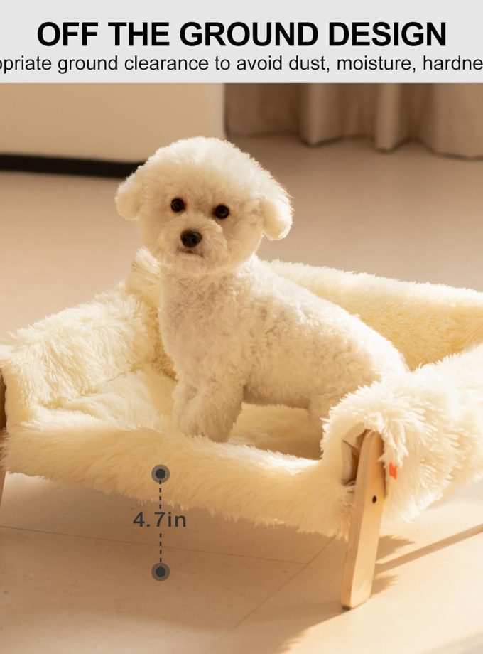 Cat Couch Bed, Pet Sofa for Indoor Cats Wooden Indoor Elevated Cat Beds with Removable Mattress Cover Suitable for Kitty, Puppy or Small Animal (Beige, Medium)