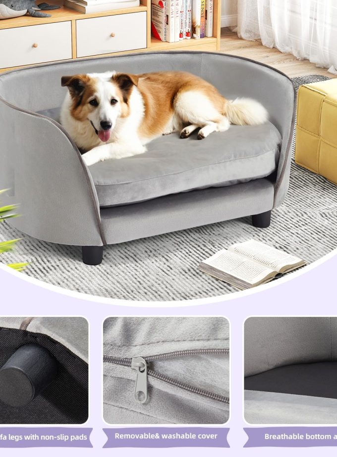 Elevated Dog Couch Bed, Soft Pet Sofa for Small Dogs and Cats, Modern Pet Furniture, Easy to Clean, Perfect for Puppies and Little Breeds, Gray